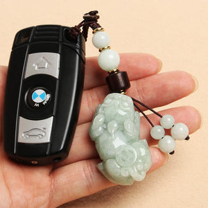 Lucky Natural White Jade Pixiu Auto Key Chain Pendant - FengshuiGallary