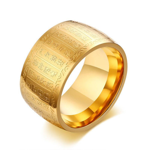 Lucky Six True Words Titanium Mantra Ring - FengshuiGallary