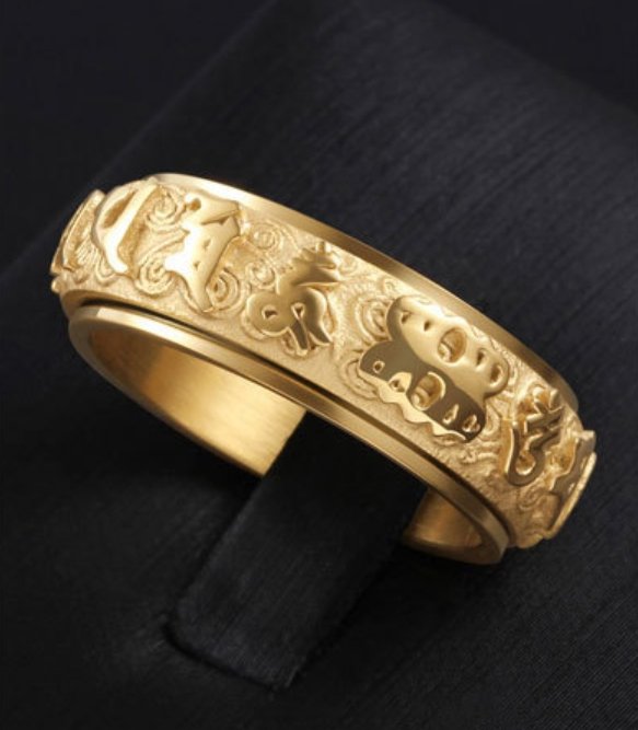 Lucky Six True Words Titanium Mantra Rotating Ring - FengshuiGallary