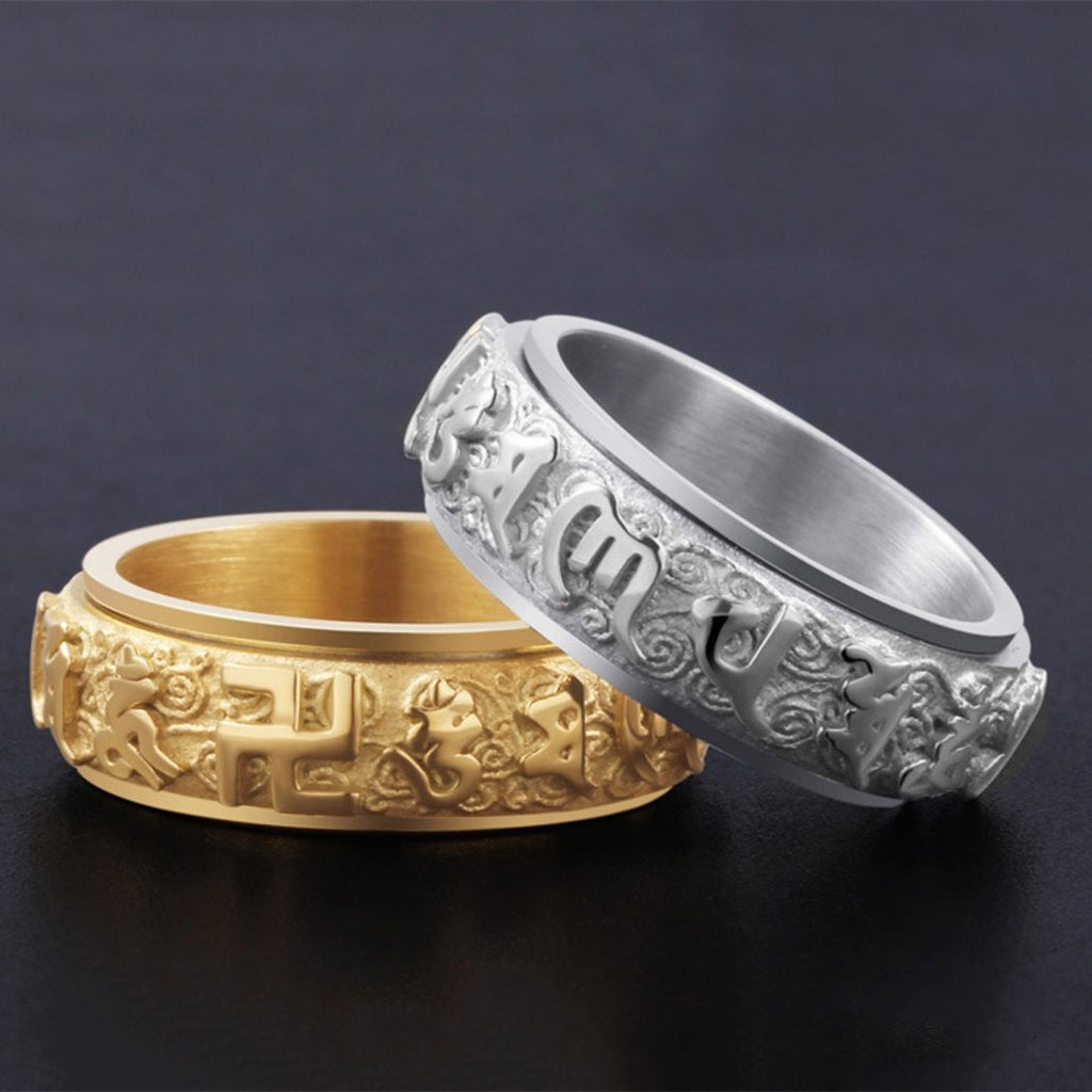 Lucky Six True Words Titanium Mantra Rotating Ring - FengshuiGallary