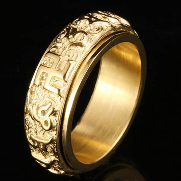 Lucky Six True Words Titanium Mantra Rotating Ring - FengshuiGallary