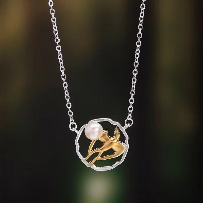 Lucky Swallow 925 Silver Necklace-Natural Pearl - FengshuiGallary