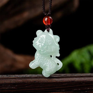 Lucky Tiger Pendant-Natural Green Jade - FengshuiGallary