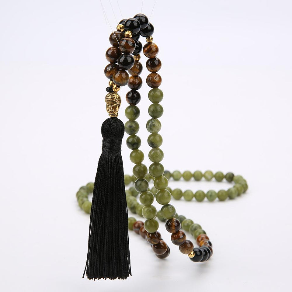 Mala 108 Beads Necklace-Tiger`s Eye Stone - FengshuiGallary