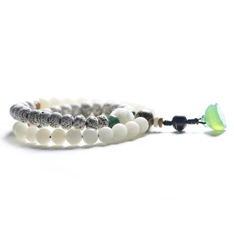 Mala Bracelet-Green Agate Lotus Bodhi Root - FengshuiGallary