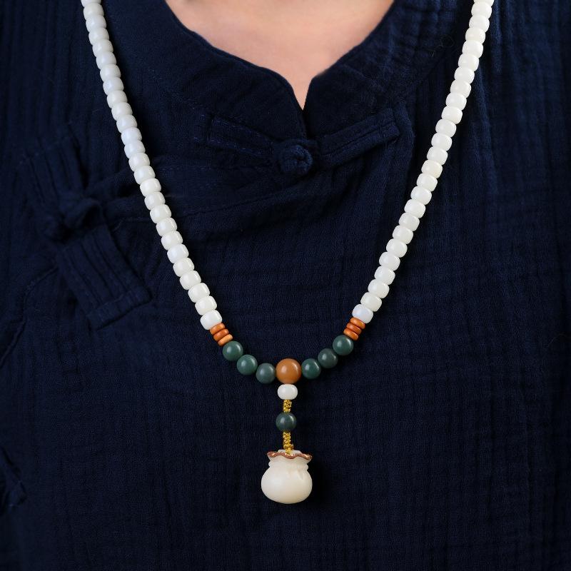Mala Necklace-White Jade Bodhi Root 108 Beads - FengshuiGallary