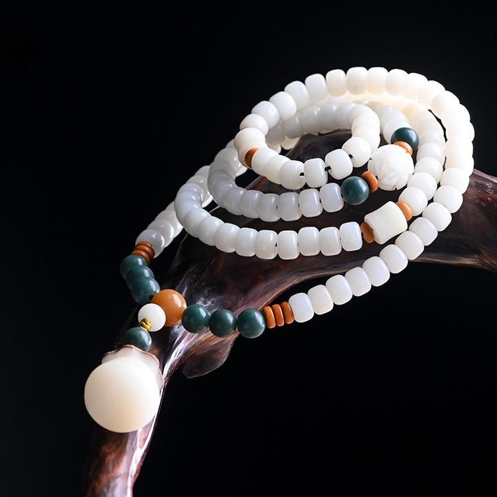 Mala Necklace-White Jade Bodhi Root 108 Beads - FengshuiGallary