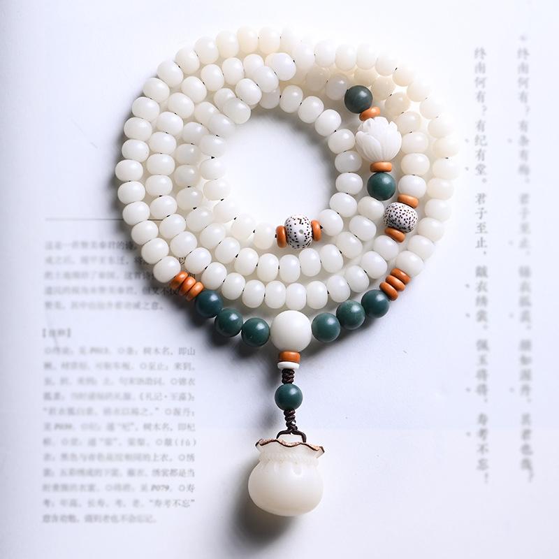 Mala Necklace-White Jade Bodhi Root 108 Beads - FengshuiGallary