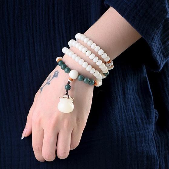 Mala Necklace-White Jade Bodhi Root 108 Beads - FengshuiGallary