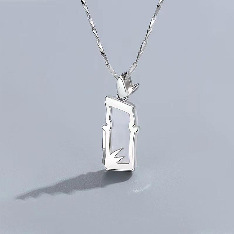 Moon Stone Bamboo Pendant 925 Sterling Silver Necklace - FengshuiGallary