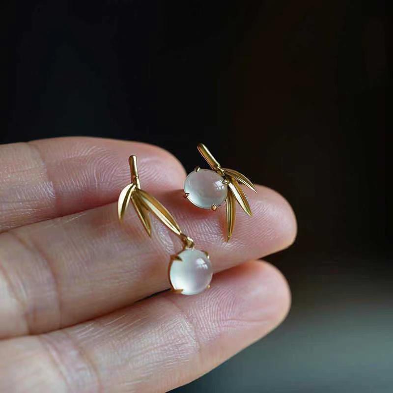 Moonstone Earrings-Bamboo Leaves - FengshuiGallary
