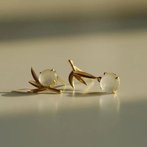 Moonstone Earrings-Bamboo Leaves - FengshuiGallary