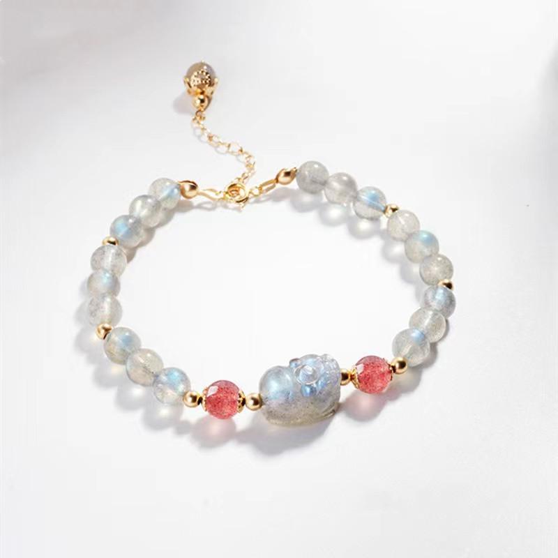 Moonstone Pixiu Rose Quartz Fengshui Bracelet - FengshuiGallary