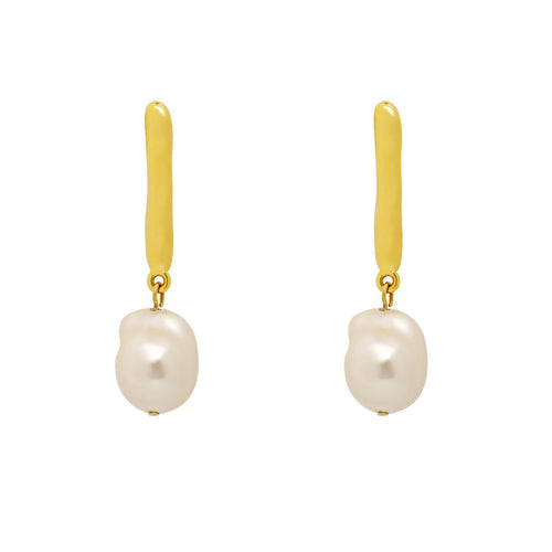 Natrual Pearl 14K Golden Stud Earrings - FengshuiGallary