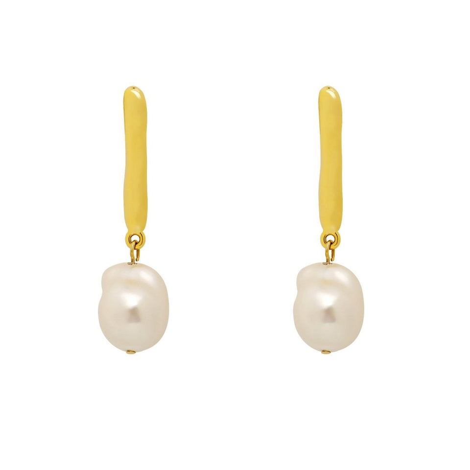 Natrual Pearl 14K Golden Stud Earrings - FengshuiGallary