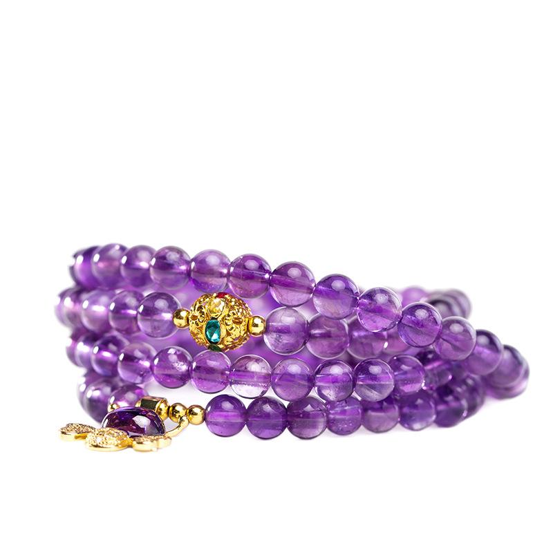 Natural Amethyst 108 Buddha Beads Bracelet - FengshuiGallary