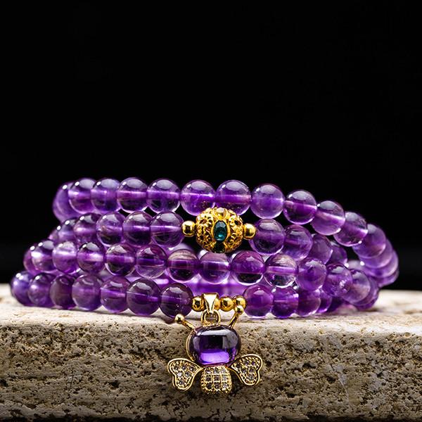 Natural Amethyst 108 Buddha Beads Bracelet - FengshuiGallary
