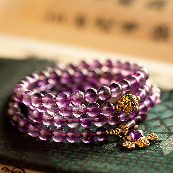 Natural Amethyst 108 Buddha Beads Bracelet - FengshuiGallary
