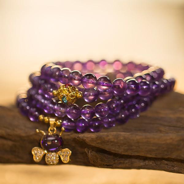 Natural Amethyst 108 Buddha Beads Bracelet - FengshuiGallary