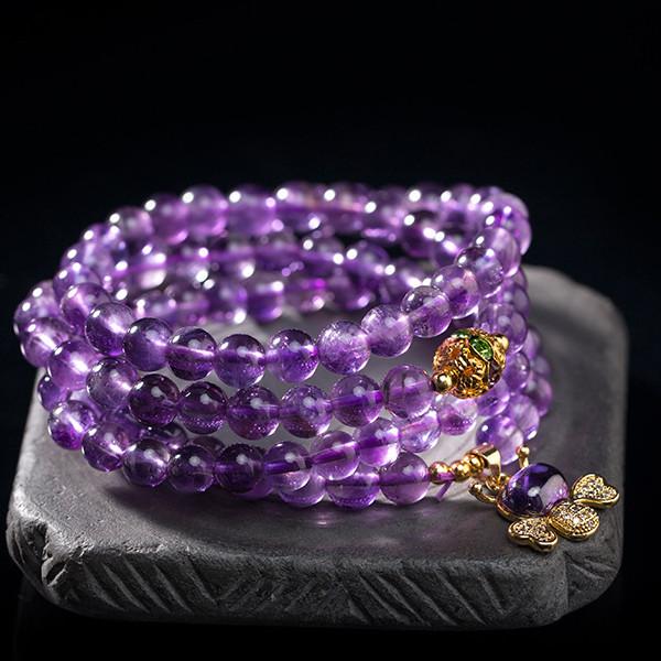 Natural Amethyst 108 Buddha Beads Bracelet - FengshuiGallary