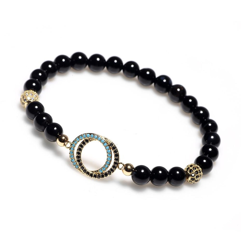 Natural Black Agate Gold Bead Healing Bracelet - FengshuiGallary