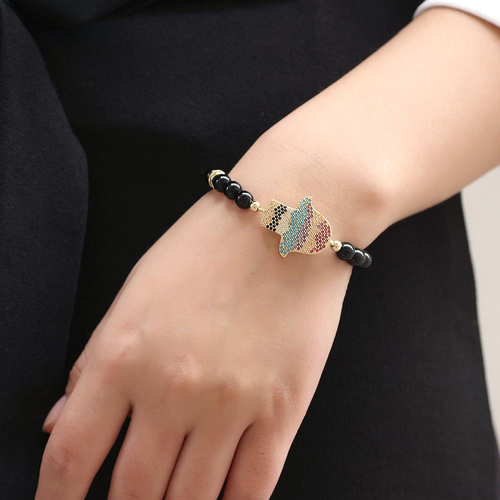 Natural Black Agate Hand of Fatima Procetion Bracelet - FengshuiGallary