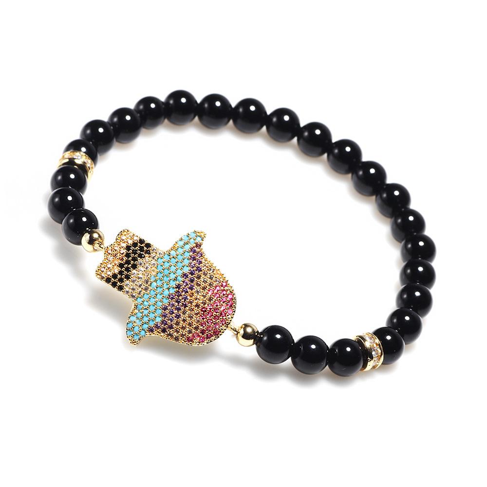 Natural Black Agate Hand of Fatima Procetion Bracelet - FengshuiGallary