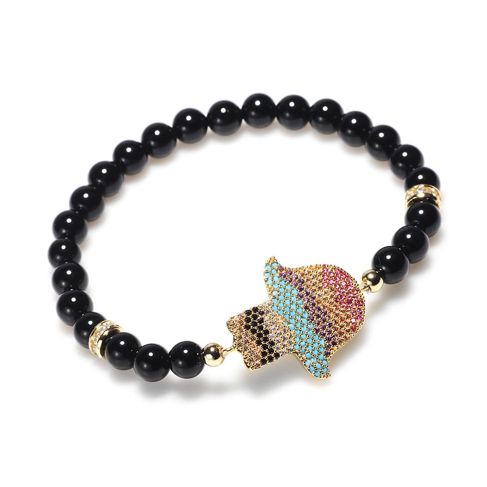 Natural Black Agate Hand of Fatima Procetion Bracelet - FengshuiGallary