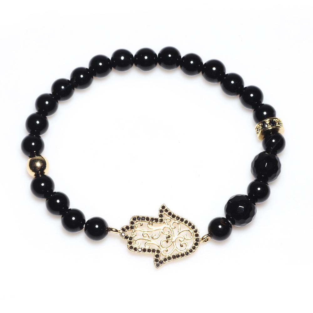 Natural Black Agate Hollow Hand of Fatima Healing Bracelet - FengshuiGallary