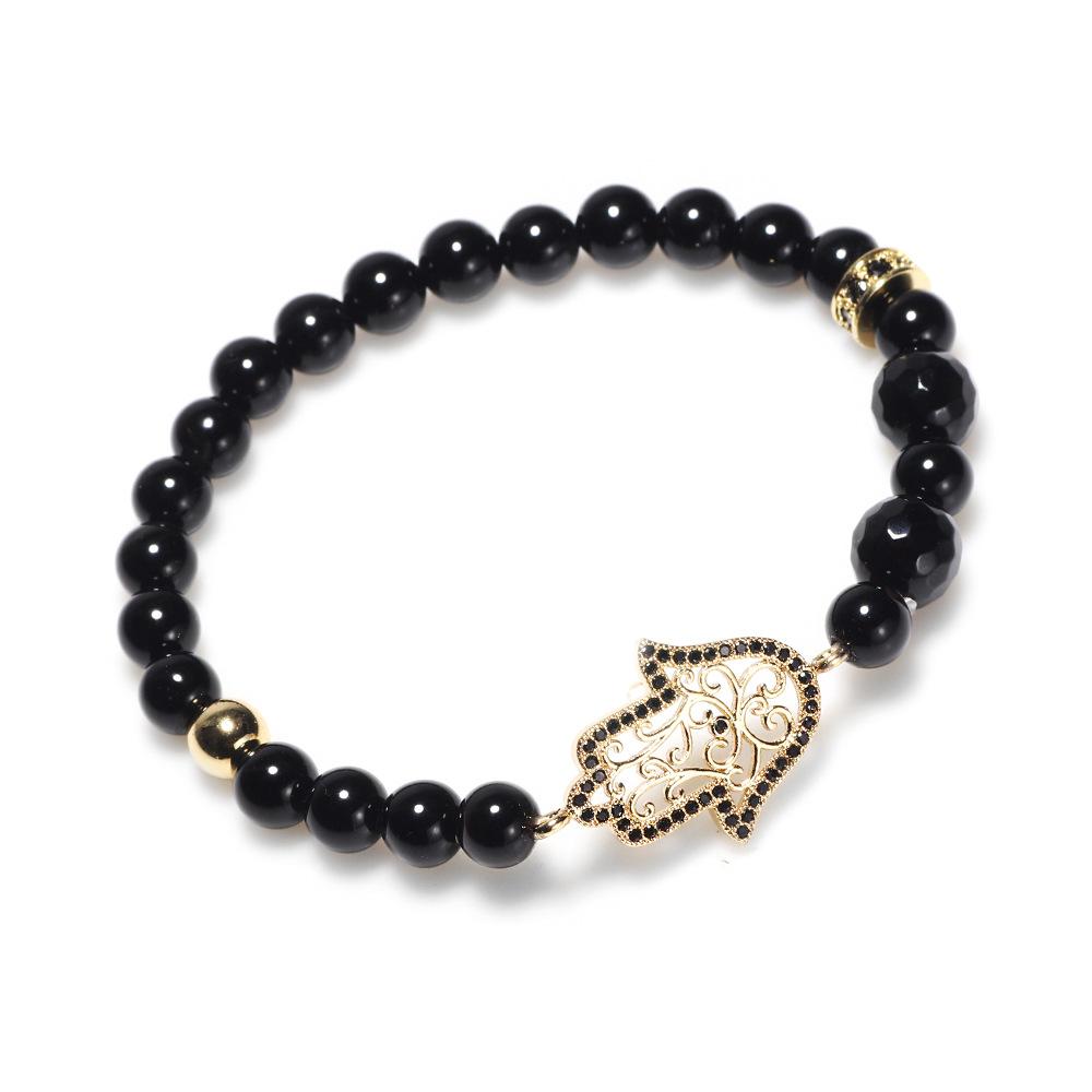 Natural Black Agate Hollow Hand of Fatima Healing Bracelet - FengshuiGallary