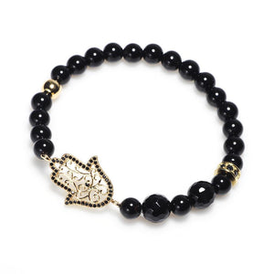 Natural Black Agate Hollow Hand of Fatima Healing Bracelet - FengshuiGallary