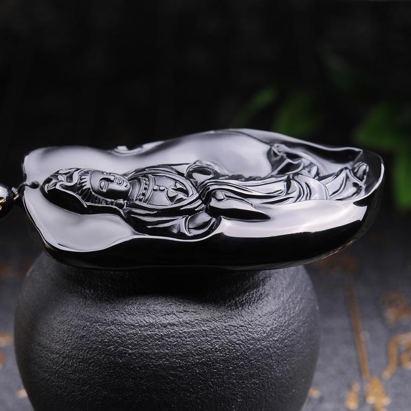 Natural Black Obsidian Guanyin Buddha Pendant Protection Necklace - FengshuiGallary