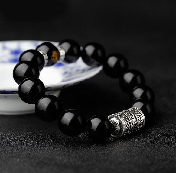 Natural Black Obsidian Natal Buddha Mantra Bracelet - FengshuiGallary