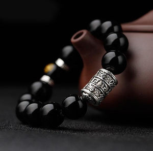 Natural Black Obsidian Natal Buddha Mantra Bracelet - FengshuiGallary