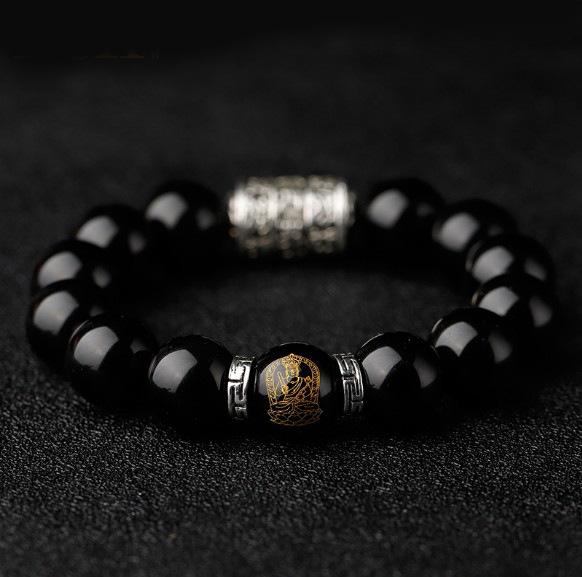 Natural Black Obsidian Natal Buddha Mantra Bracelet - FengshuiGallary