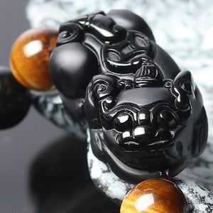 Natural Black Obsidian Pixiu Tiger Eye Bead Protection Bracelet - FengshuiGallary