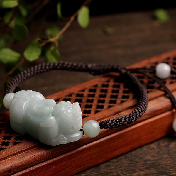Natural Burma White Jade Pixiu Lucky Rope Bracelet - FengshuiGallary