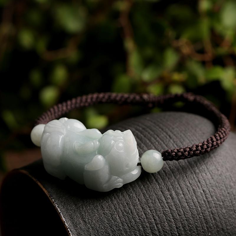 Natural Burma White Jade Pixiu Lucky Rope Bracelet - FengshuiGallary