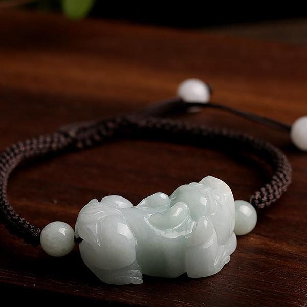 Natural Burma White Jade Pixiu Lucky Rope Bracelet - FengshuiGallary