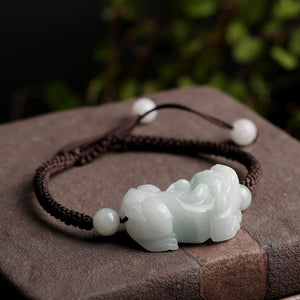 Natural Burma White Jade Pixiu Lucky Rope Bracelet - FengshuiGallary