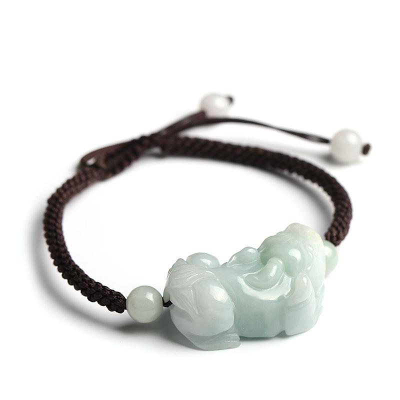 Natural Burma White Jade Pixiu Lucky Rope Bracelet - FengshuiGallary