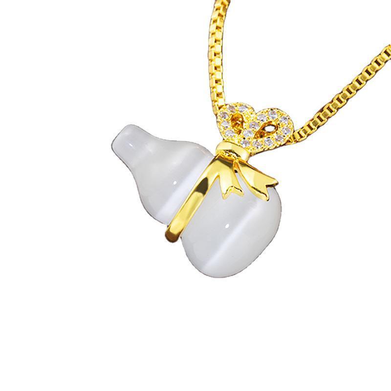 Natural Cat Eye Feng Shui Calabash Lucky Pendant Necklace - FengshuiGallary