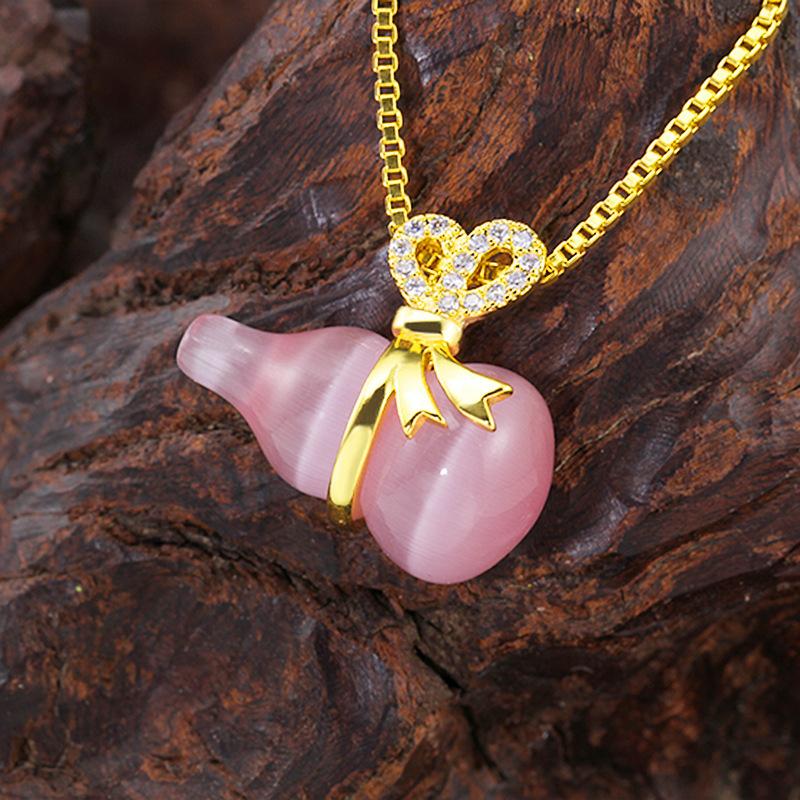 Natural Cat Eye Feng Shui Calabash Lucky Pendant Necklace - FengshuiGallary