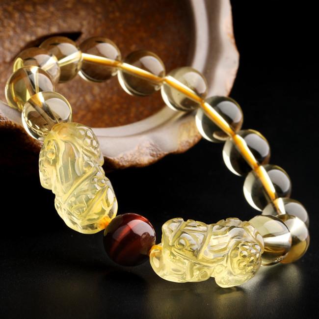 Natural Citrine Double Pixiu Tiger`s Eye Wealth Bracelet - FengshuiGallary