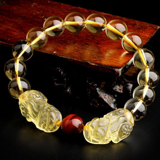 Natural Citrine Double Pixiu Tiger`s Eye Wealth Bracelet - FengshuiGallary