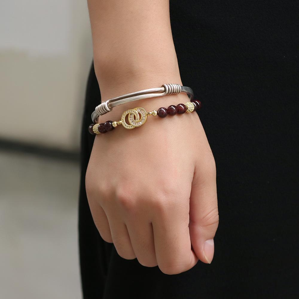 Natural Garnet Stone Gold Bead Healing Bracelet - FengshuiGallary