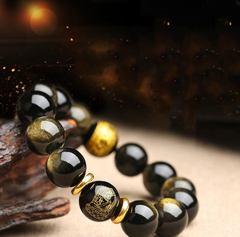 Natural Gold Obsidian Buddha Beads Protection Bracelet - FengshuiGallary