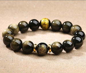 Natural Gold Obsidian Buddha Beads Protection Bracelet - FengshuiGallary