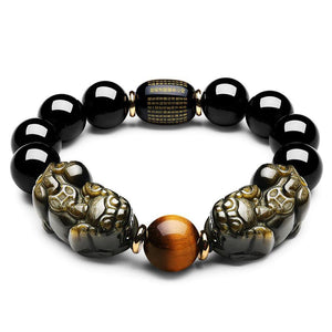 Natural Gold Obsidian Double Pi Yao Wealth Bracelet - FengshuiGallary