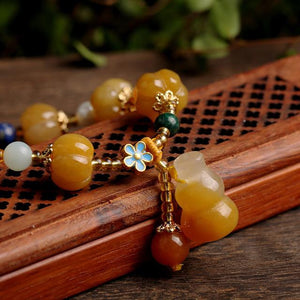 Natural Golden Silk Jade Calabash Healing Bracelet - FengshuiGallary